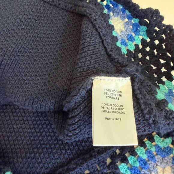 Navy Crochet Hem Knit Sweater Boho Cotton Pullover Small Joseph A - Picture 4 of 7